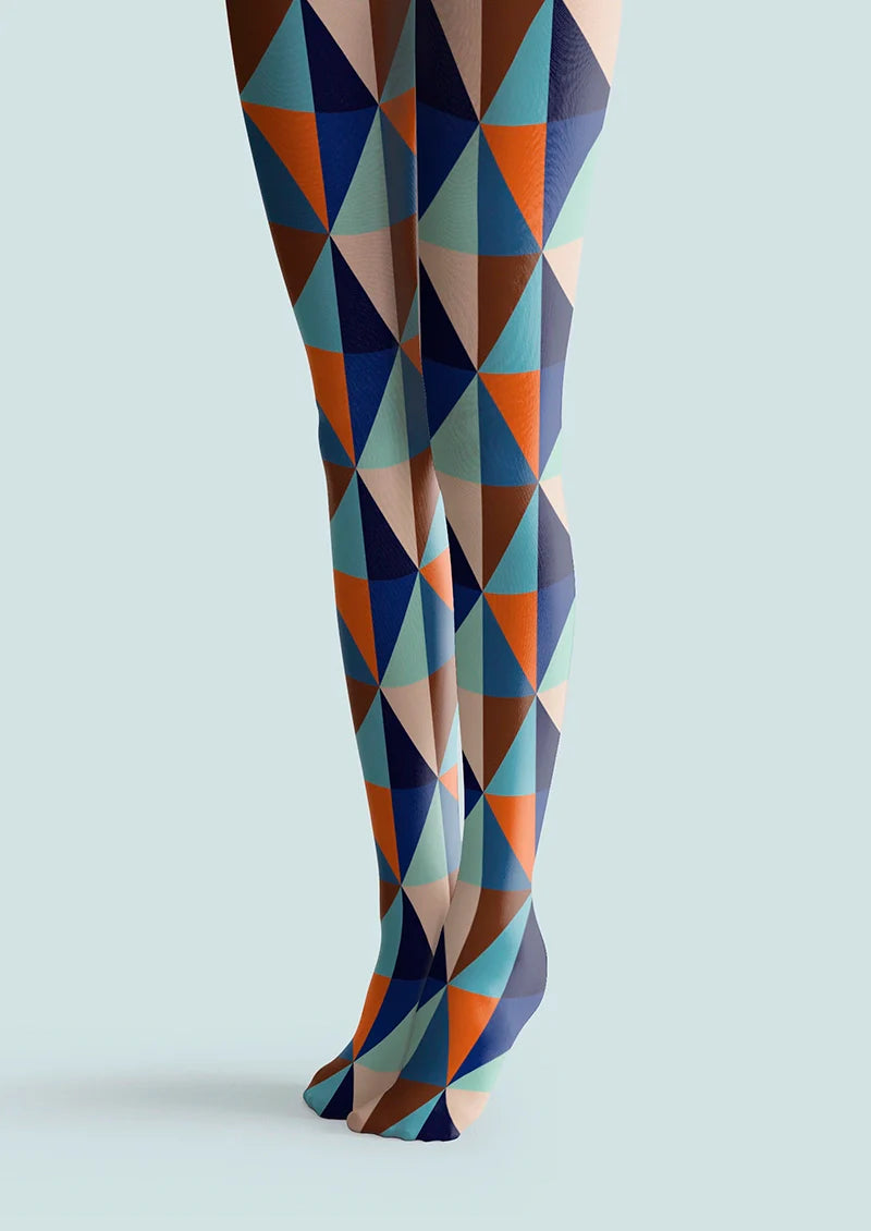 Viken Plan Blue-color Rhombus Pattern Tights Hosiery Pantyhose