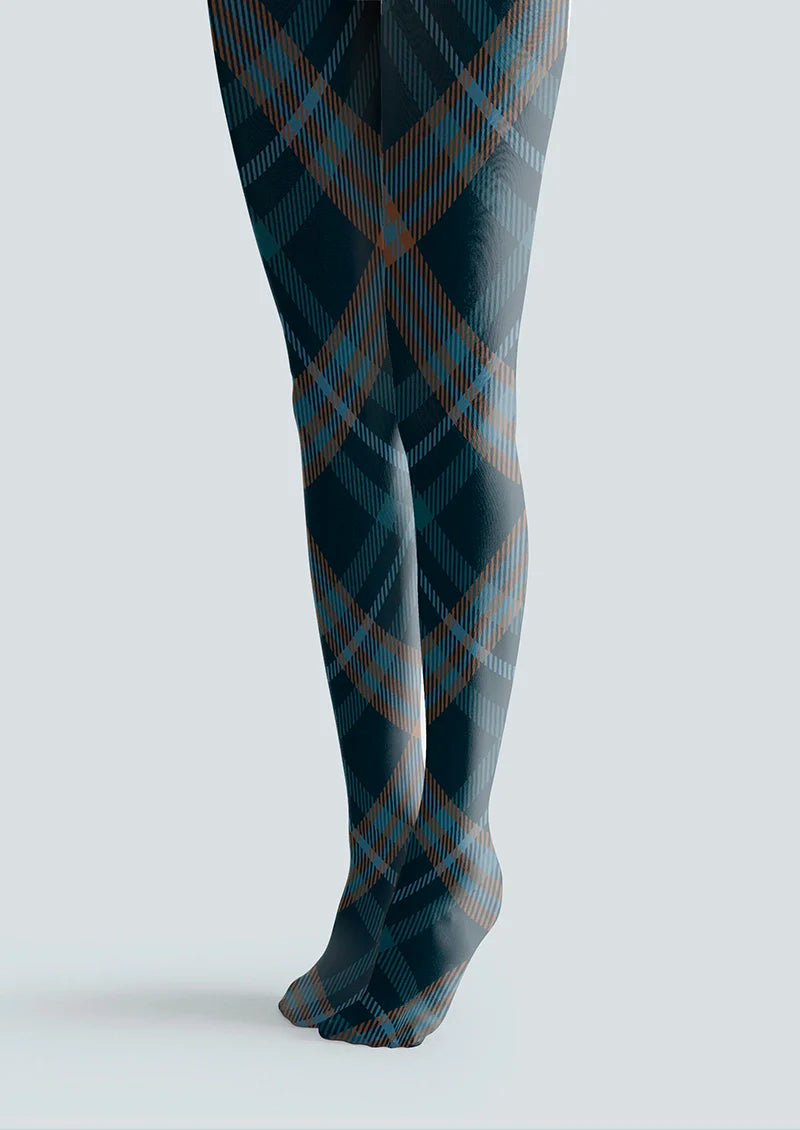 Viken Plan Deep Blue Check Plaid Tights Hosiery Pantyhose