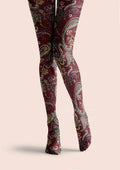 Viken Plan Classic Burgundy Paisley Tights Hosiery Pantyhose
