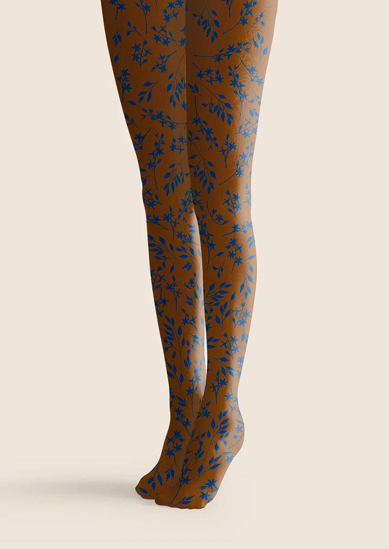 Viken Plan Brown-blue  Dainty florals Tights Hosiery Pantyhose