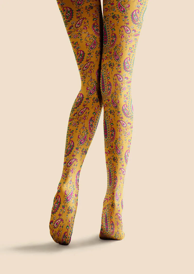 Viken Plan Warm Gold Paisley Tights Hosiery Pantyhose