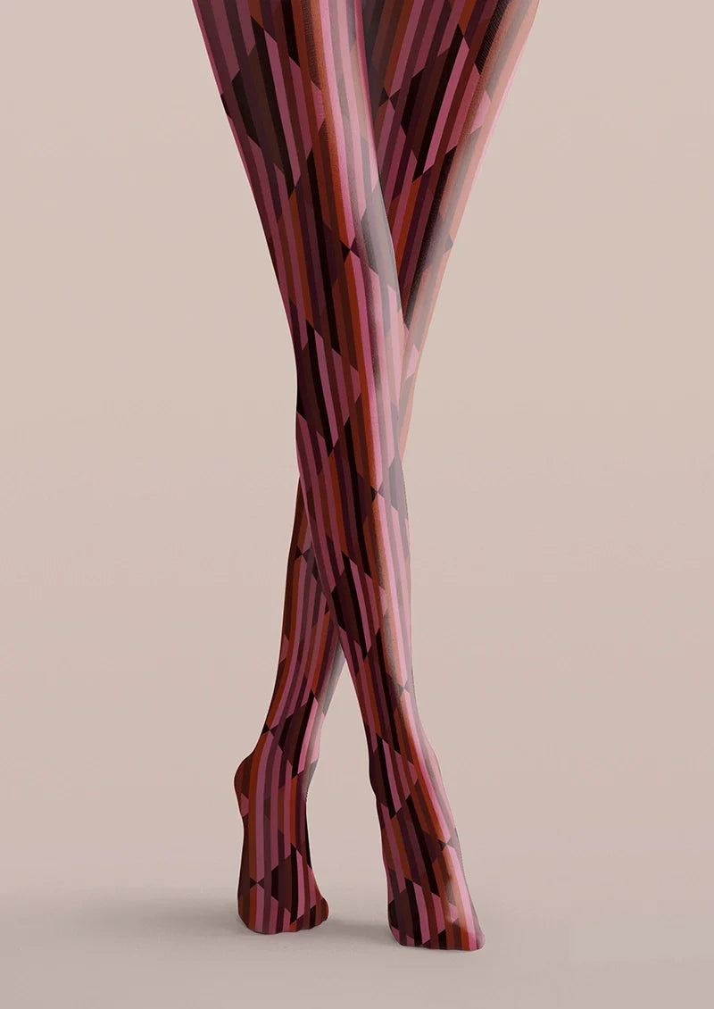 Viken Plan Burgundy check Tights Hosiery Pantyhose