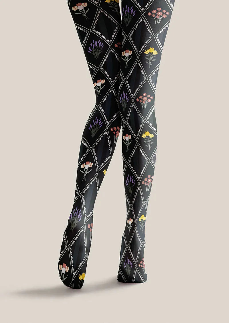 Viken Plan Floral pattern Shadow Garden Tights Hosiery Pantyhose