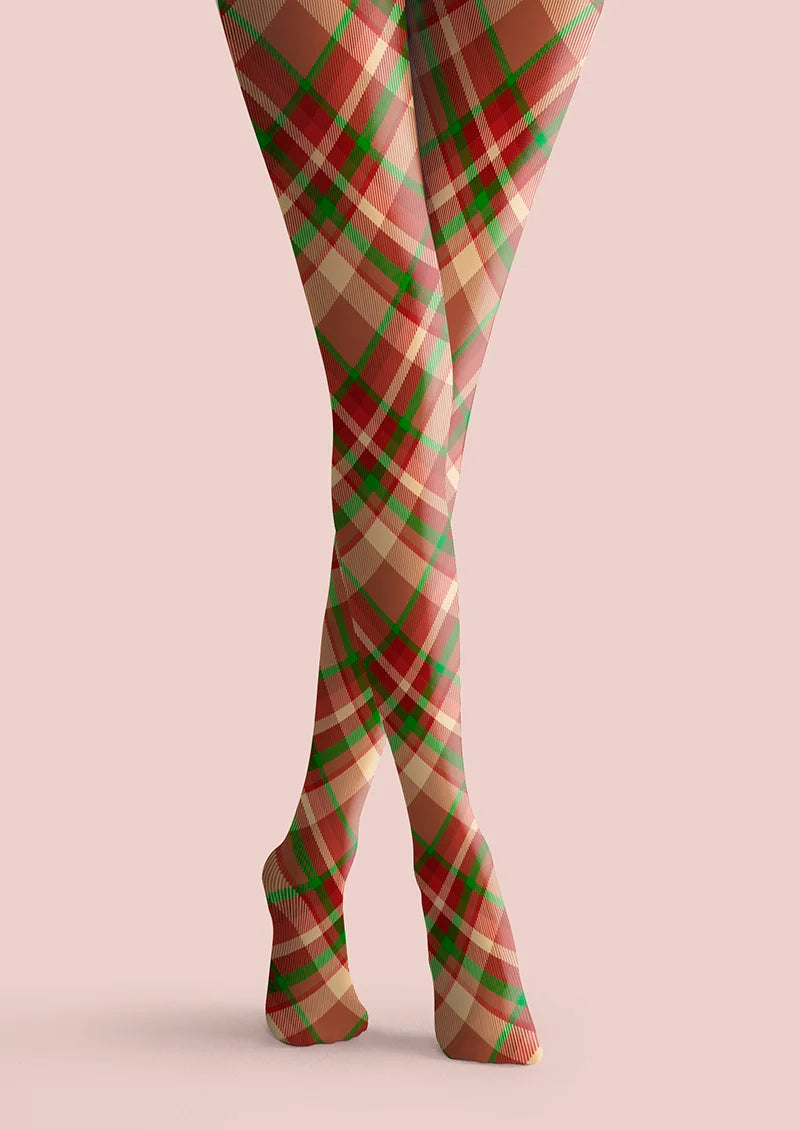 Viken Plan Christmas red-green stripes Checked Tights Hosiery Pantyhose