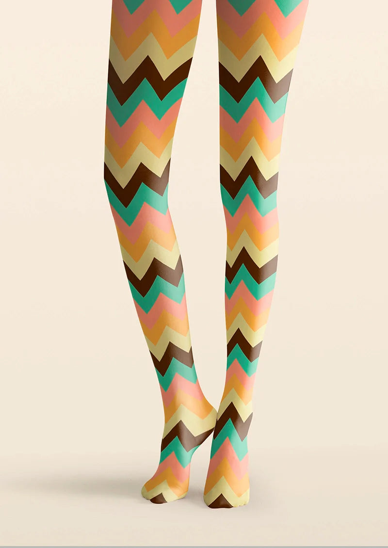 Viken Plan Colorful Jagged Stripes Tights Hosiery Pantyhose