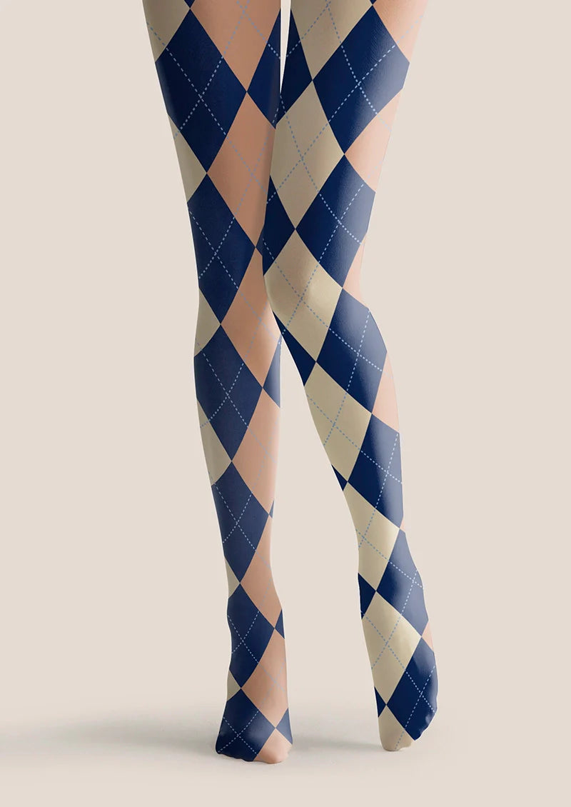 Viken Plan Blue-pale Yellow Plaid Tights Hosiery Pantyhose