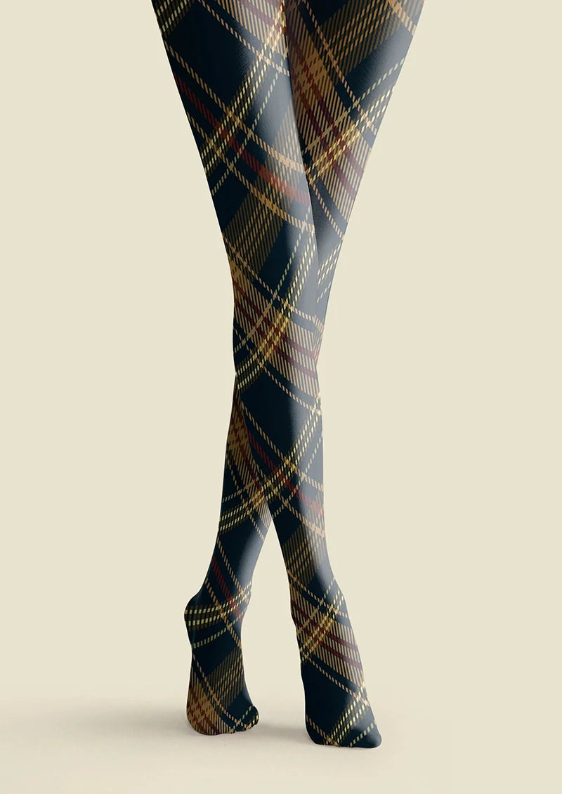Viken Plan Blue-brown Check Plaid Tights Hosiery Pantyhose