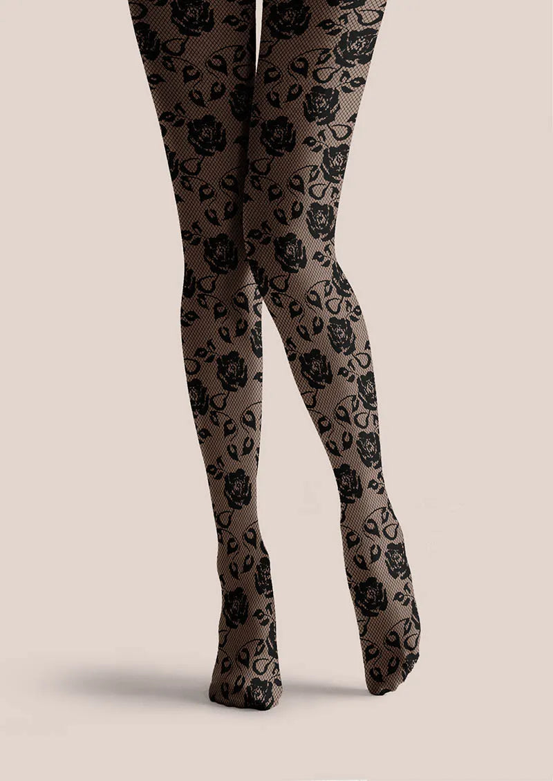 Viken Plan Lace Print Noir Bloom Tights Hosiery Pantyhose