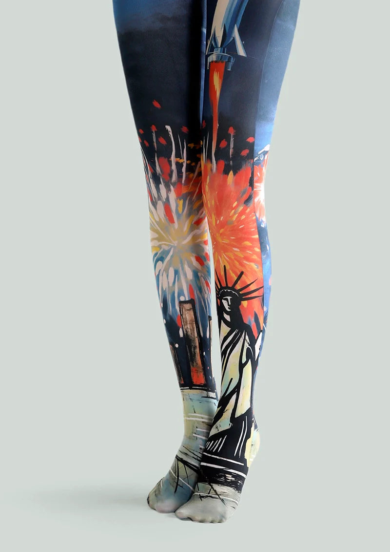Viken Plan Fun Art Print Tights Colorful Pantyhose /Tights [Statue Of Liberty]