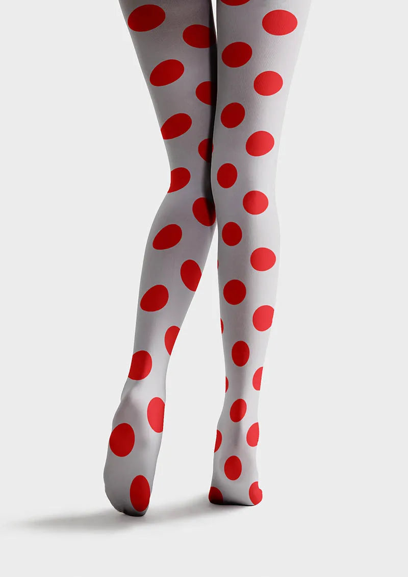 Viken Plan Grey-Red Dots Tights Hosiery Pantyhose