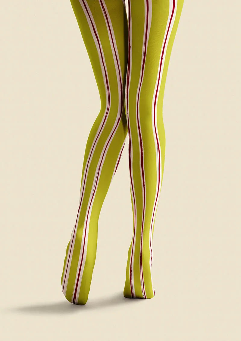 Viken Plan Lime Stripes Tights Hosiery Pantyhose