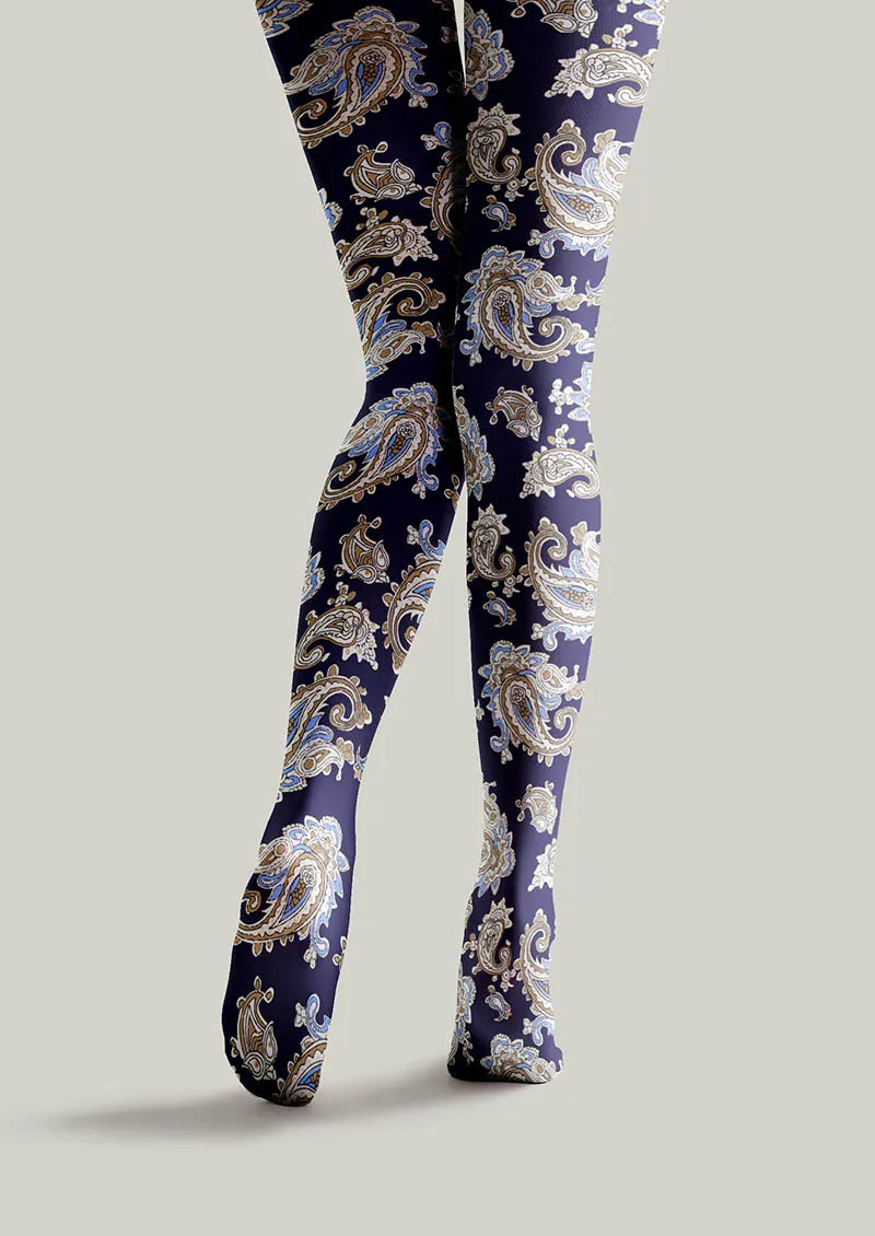 Viken Plan Navy Elegant Paisley Tights Hosiery Pantyhose