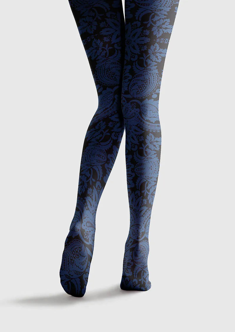 Viken Plan Baroque Bloom Vintage Blue Motif Tights Hosiery Pantyhose