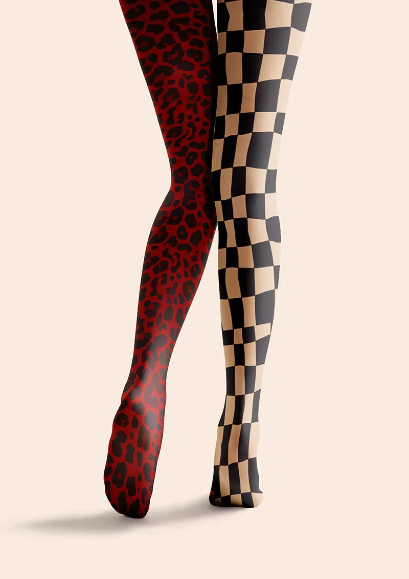 Viken Plan Geometric Art Split Checker Tights Hosiery Pantyhose