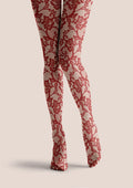 Viken Plan Lace Print Scarlet Bloom Tights Hosiery Pantyhose