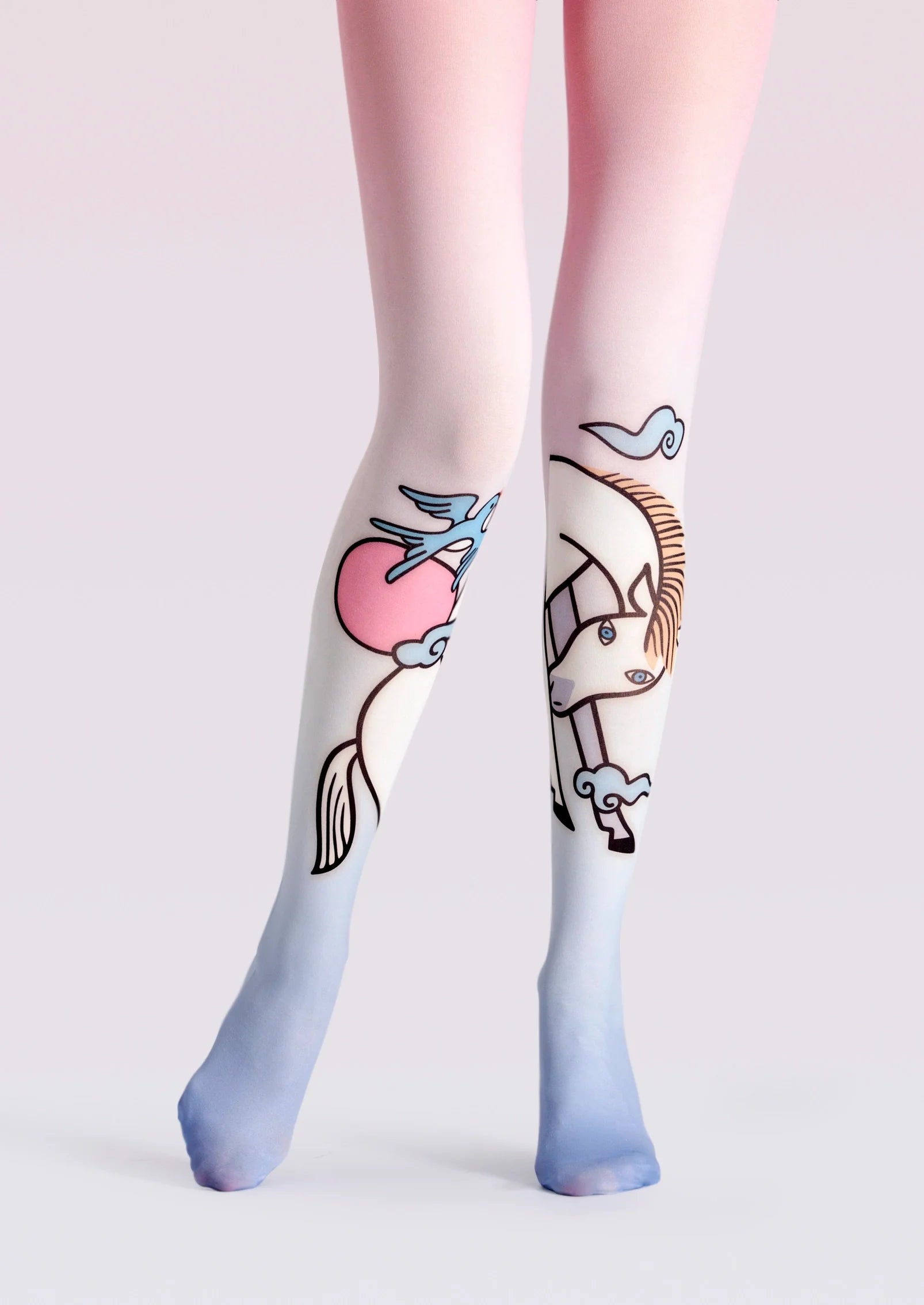 Viken Plan Fun art Print Tights Cute Pantyhose/Tights [Horse and swallow fell]