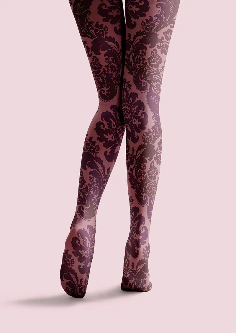 Viken Plan Baroque Bloom Plum Velvet Tights Hosiery Pantyhose