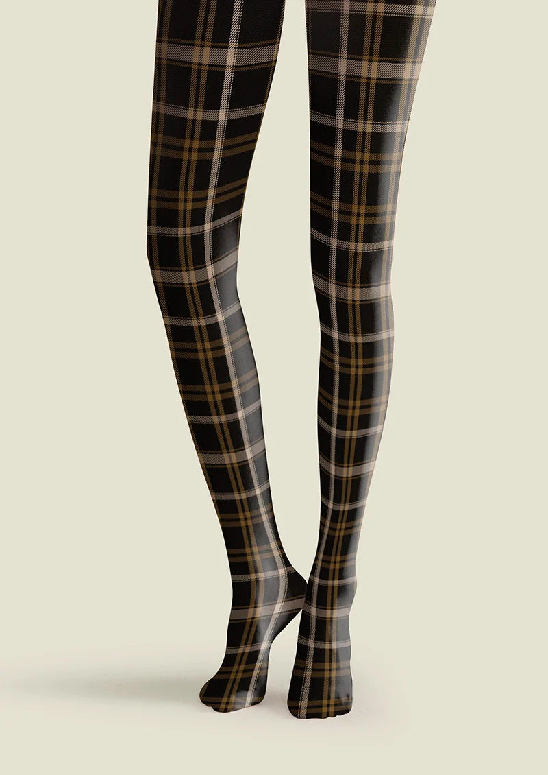 Viken Plan Black-brown stripes Checked Tights Hosiery Pantyhose