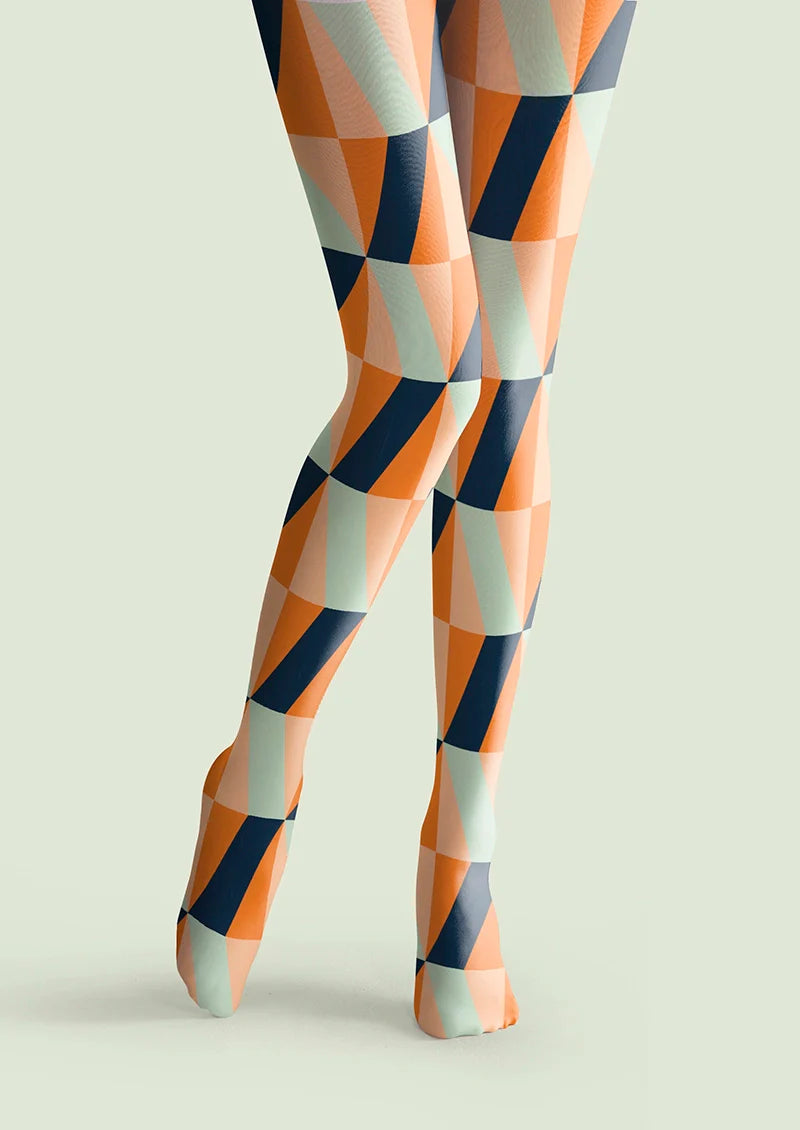 Viken Plan Orange-Green Prism Tights Hosiery Pantyhose