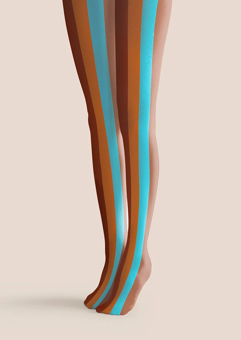 Viken Plan Brown Blue Striped Tights Hosiery Pantyhose