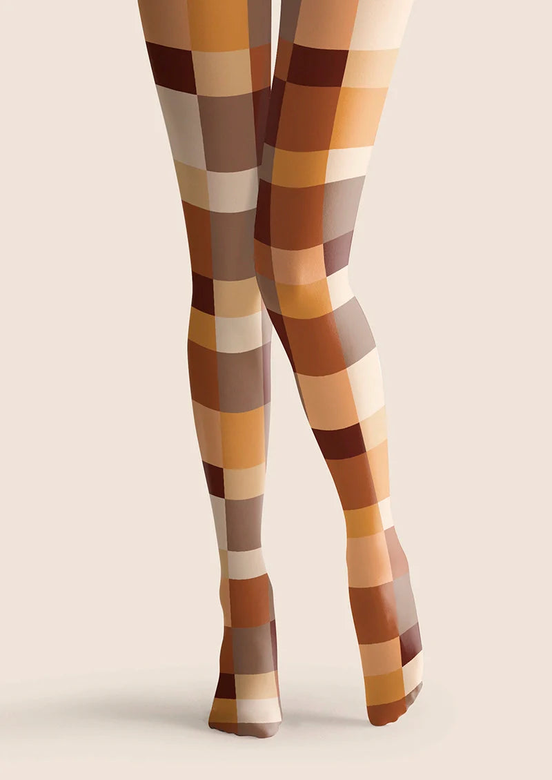 Viken Plan Caramel Checked Tights Hosiery Pantyhose