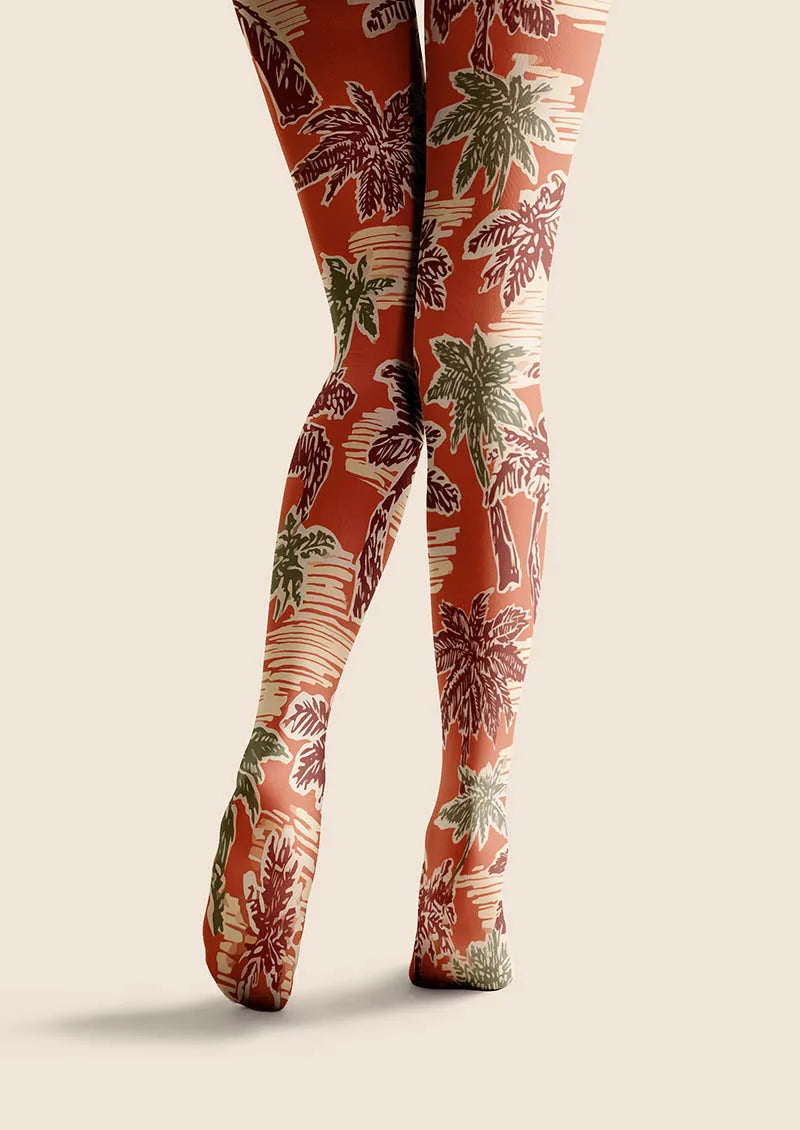 Viken Plan Hand-Drawn Palm Tights Hosiery Pantyhose
