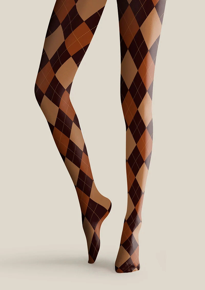 Viken Plan Brown plaid Tights Hosiery Pantyhose