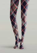 Viken Plan Deep Blue-red Striped Check Tights Hosiery Pantyhose