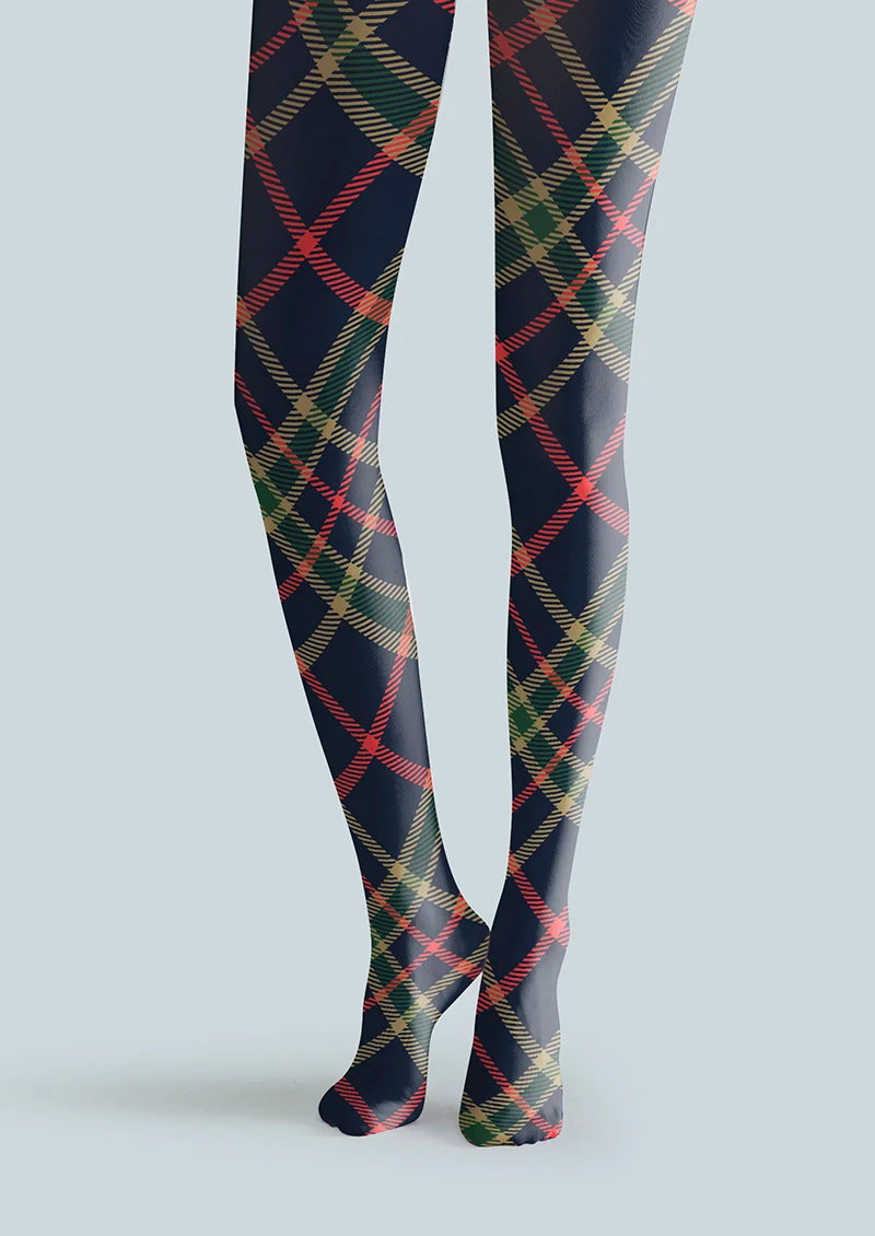 Viken Plan Blue-green-red Striped Check Tights Hosiery Pantyhose