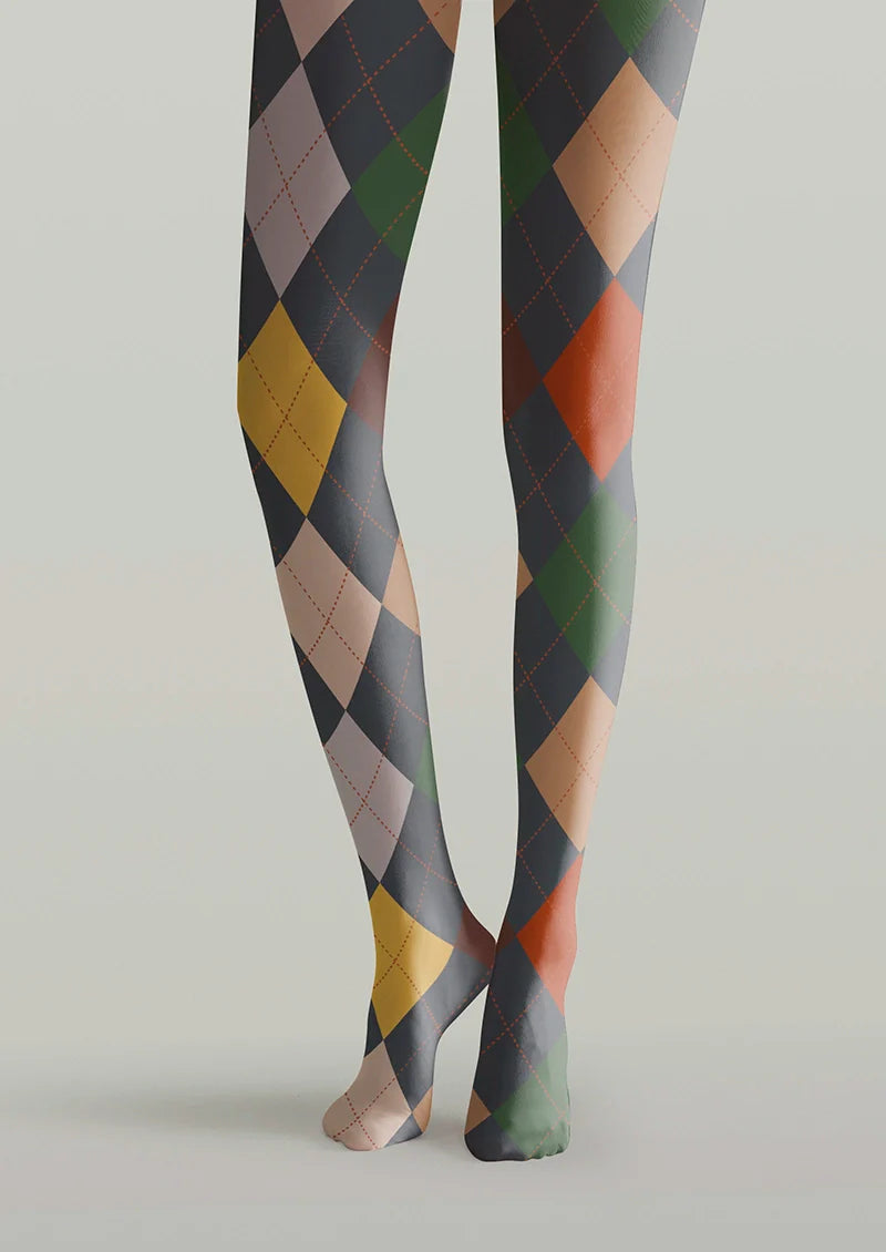 Viken Plan Gray-toned Plaid Tights Hosiery Pantyhose