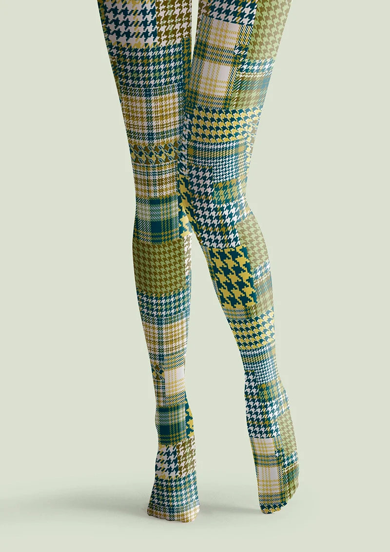 Viken Plan Patchwork houndstooth Tights Hosiery Pantyhose
