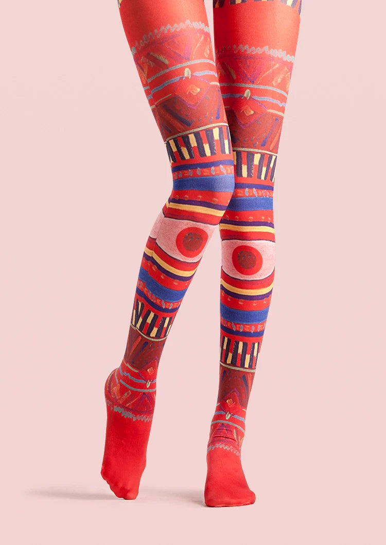 Viken Plan Ethnic Art Print Boho Pantyhose/Tights [Archaic totem]