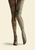 Viken Plan Mint Vintage Paisley Tights Hosiery Pantyhose
