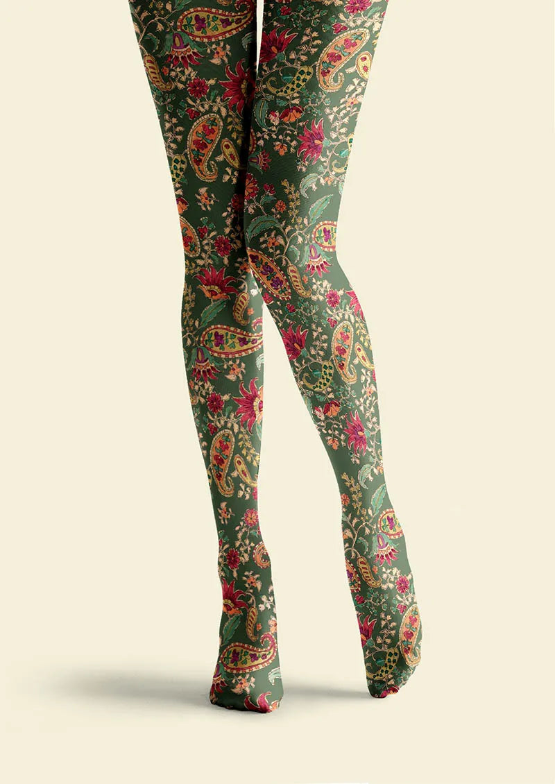 Viken Plan Mint Vintage Paisley Tights Hosiery Pantyhose