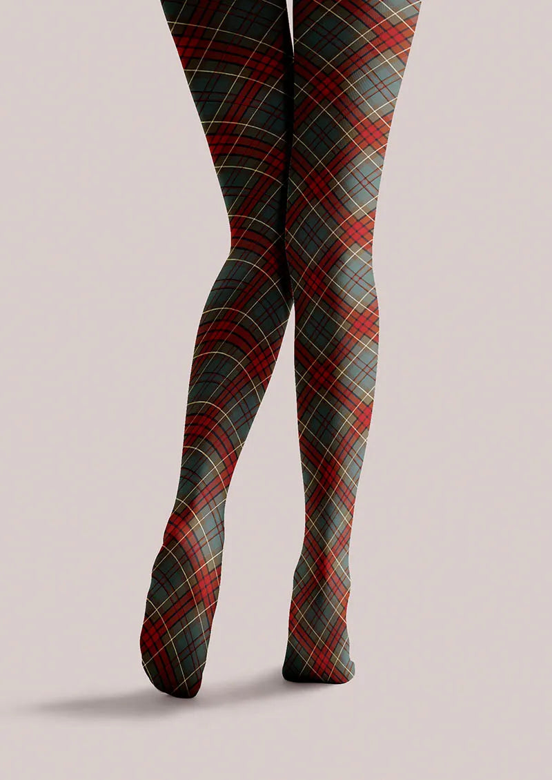 Viken Plan Christmas  Holiday Plaid Story Tights Hosiery Pantyhose
