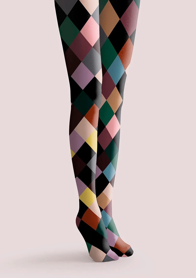 Viken Plan Color Checkered Pattern Tights Hosiery Pantyhose