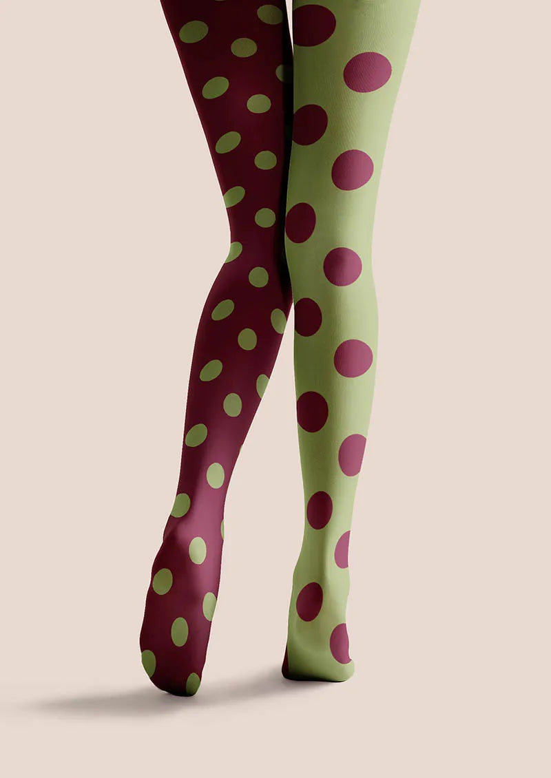 Viken Plan Green-Red Dots Tights Hosiery Pantyhose
