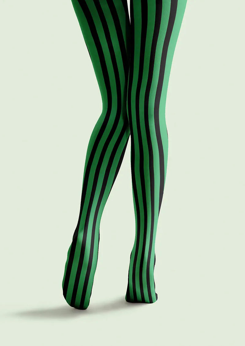 Viken Plan Green Shadow Stripe Tights Hosiery Pantyhose