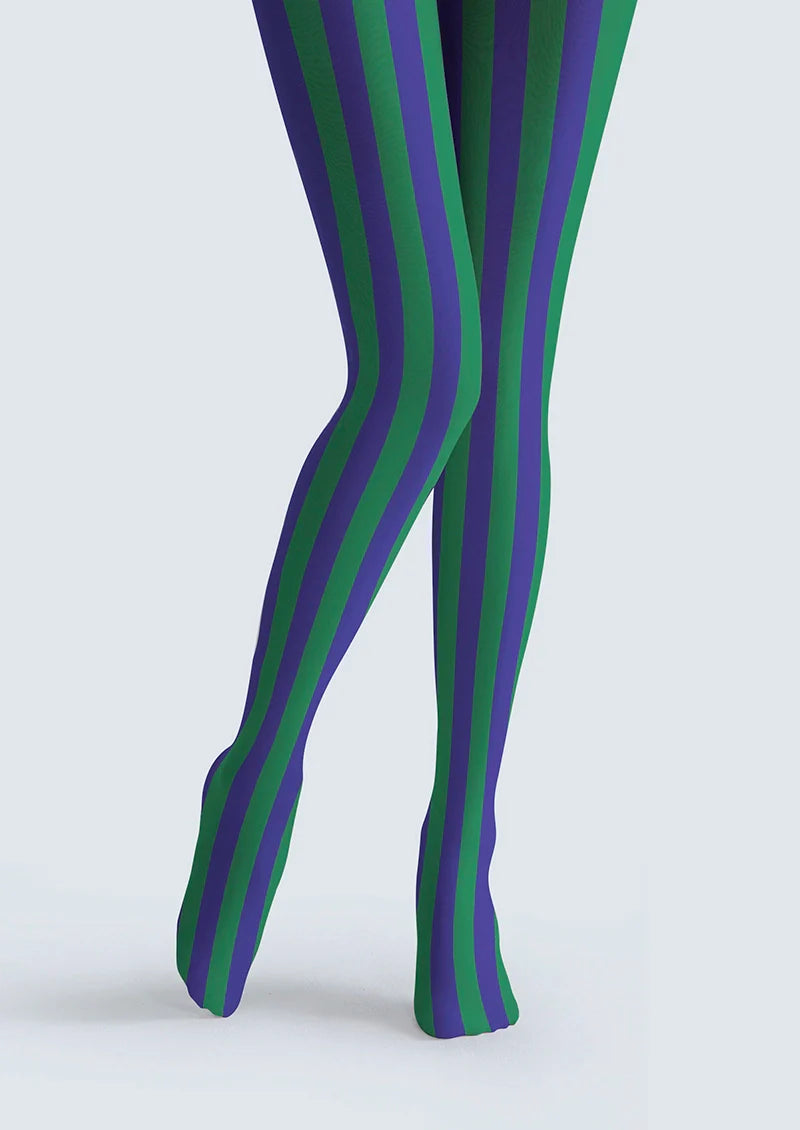 Viken Plan Mineral Green & Purple Stripes Tights Hosiery Pantyhose