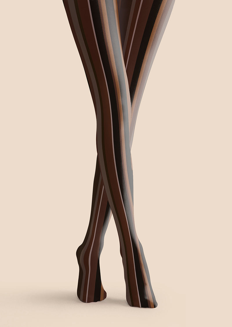 Viken Plan Dark Brown Vintage Stripes Tights Hosiery Pantyhose