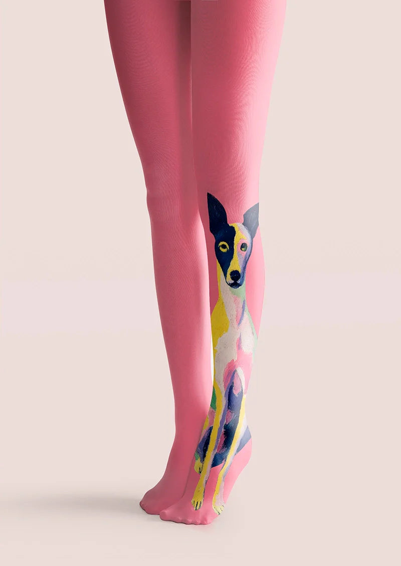 Viken Plan Playful Dog with Pink Tights Hosiery Pantyhose