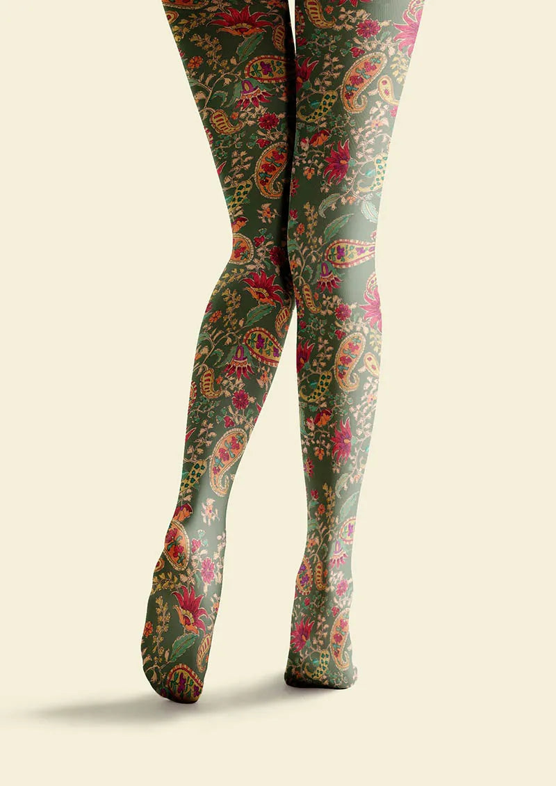 Viken Plan Mint Vintage Paisley Tights Hosiery Pantyhose