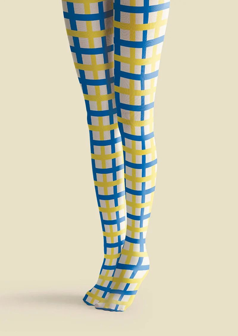 Viken Plan Yellow-blue checkered Tights Hosiery Pantyhose