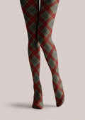 Viken Plan Christmas  Holiday Plaid Story Tights Hosiery Pantyhose