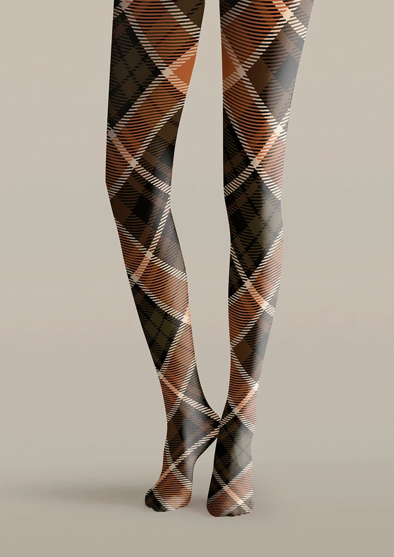 Viken Plan Brownish Gray Check Tights Hosiery Pantyhose