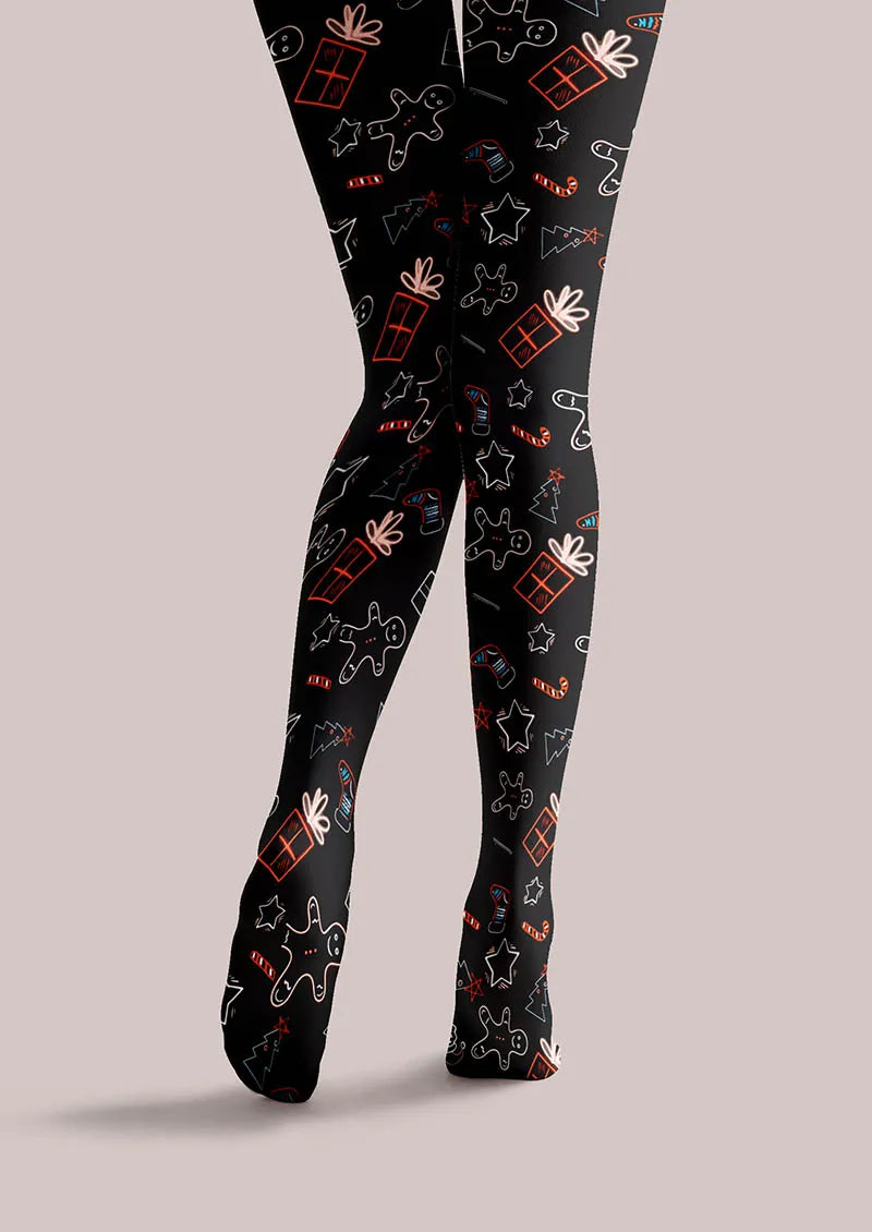 Viken Plan Christmas Fun Art Gingerbread Night Tights Hosiery Pantyhose