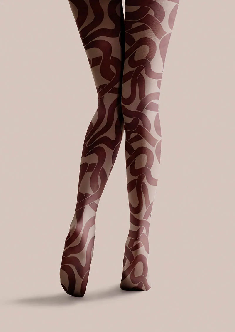 Viken Plan Brown Wave Art Tights Hosiery Pantyhose
