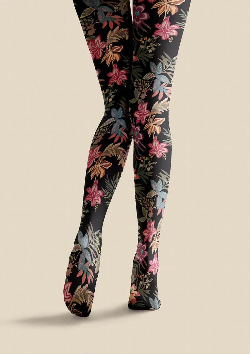 Viken Plan Floral pattern Night Bloom Tights Hosiery Pantyhose