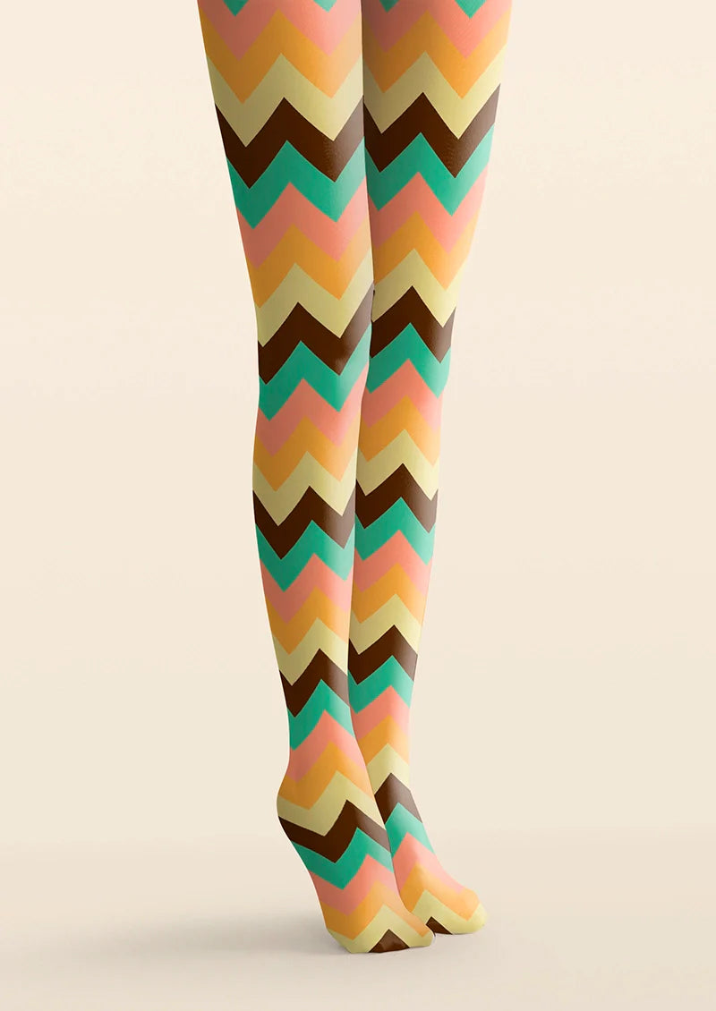 Viken Plan Colorful Jagged Stripes Tights Hosiery Pantyhose