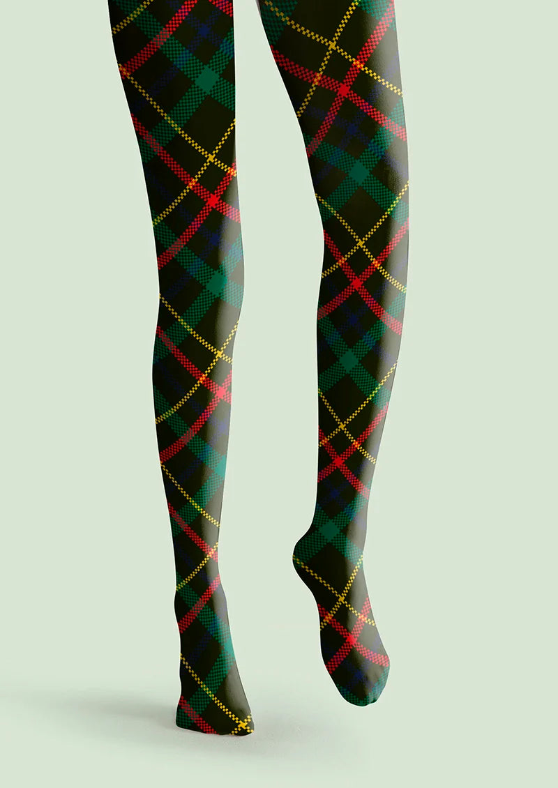 Viken Plan Christmas Dark green stripes Checked Tights Hosiery Pantyhose